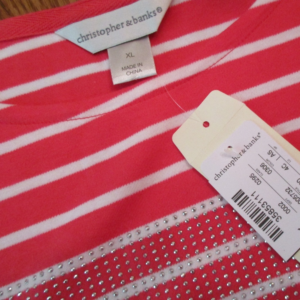 NWT Christopher & Banks Red/White SS Top XL - Picture 6 of 6